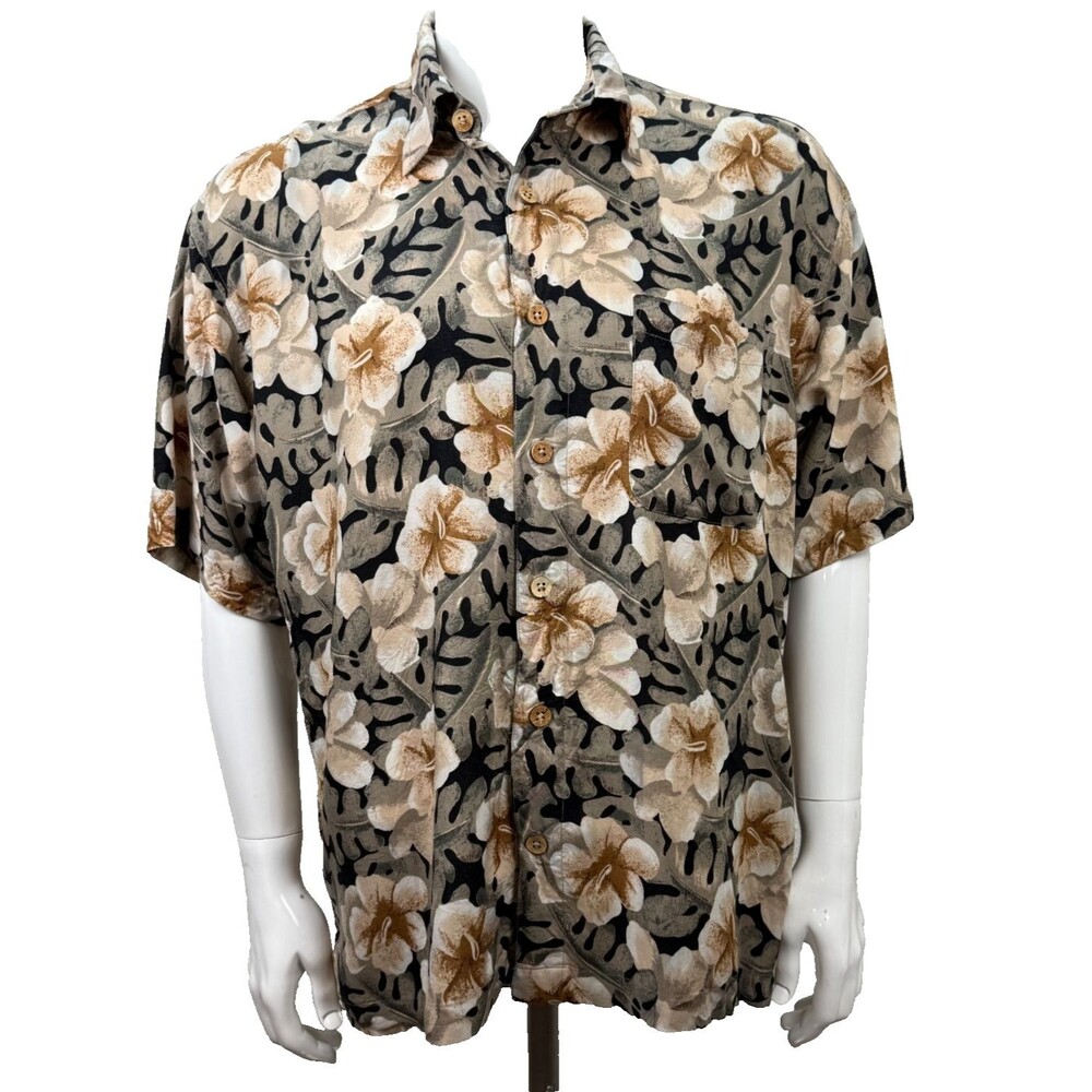 Vintage Hawaiian Shirt Imprints XL Tropical Hibiscus Floral Aloha Vacation Retro